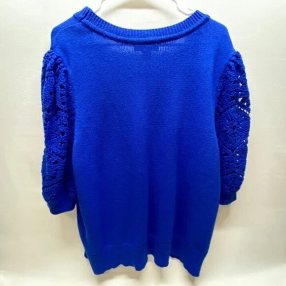 Liz Claiborne Women's 0X Knit Sweater Top Deep Royal Crochete Short Sleeves NWT - Picture 10 of 15